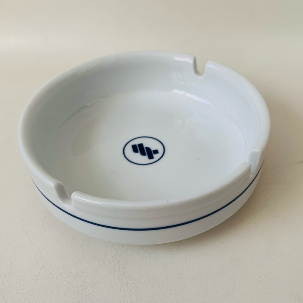 Vintage Richard Ginori Italy Ashtray White & Blue Ceramic Sitmar Cruises